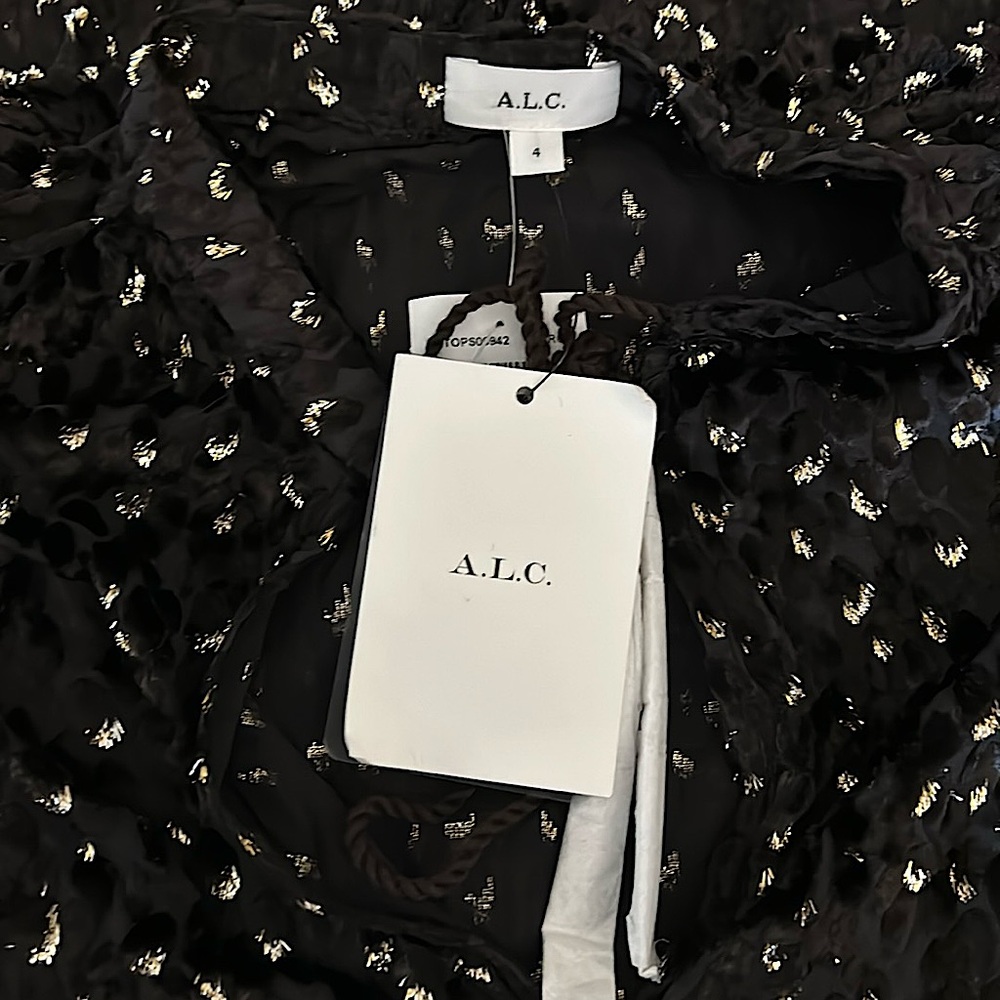 A.L.C. NWT Black/Gold Cheetah Print Long Sleeve Tie Blouse Shirt Top **Sz 4** - Picture 6 of 6